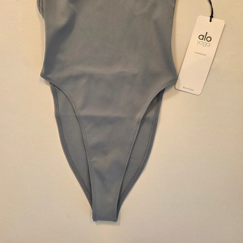 Alo Yoga Thrill Seeker Bodysuit Steel Blue XXS W8124R Strappy Back NWT